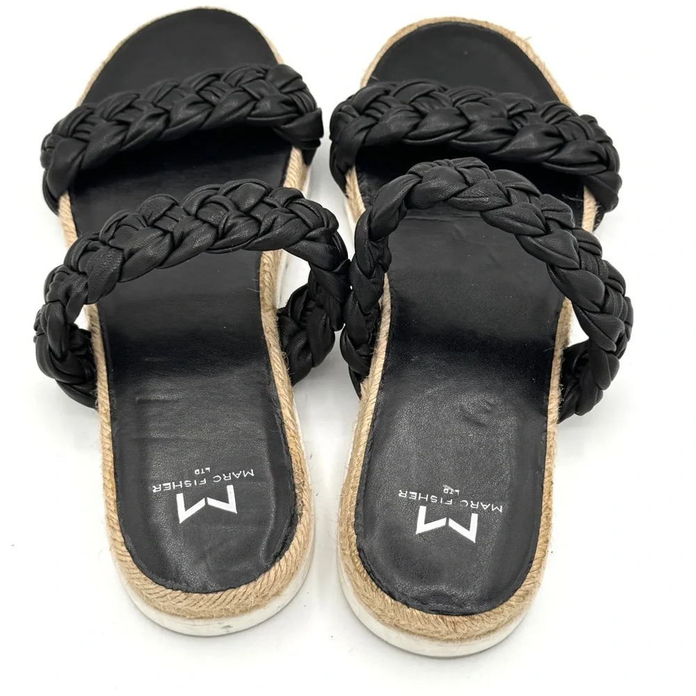 MARC FISHER LTD Jaimee Black Leather Braided Straps Espadrille Sandals Size 8.5